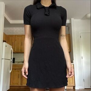 EUC Reformation Black Ribbed Collared Mini Dress